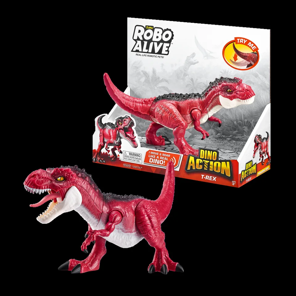 ZURU Robo Alive Dino Action T-Rex rojo y su caja.